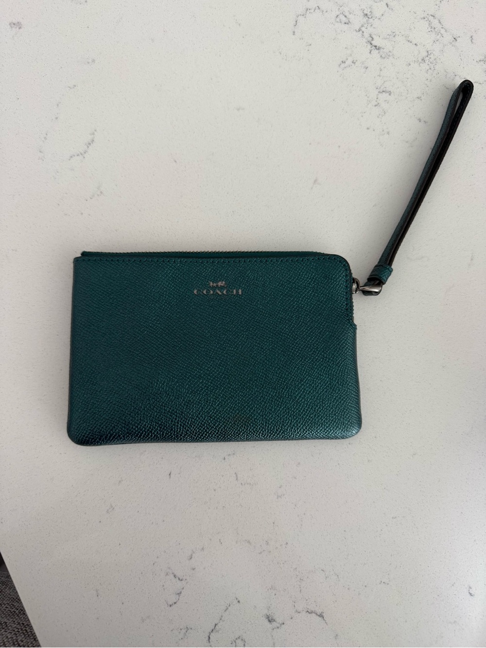 Coach Teal Green Leather Wristlet Pouch